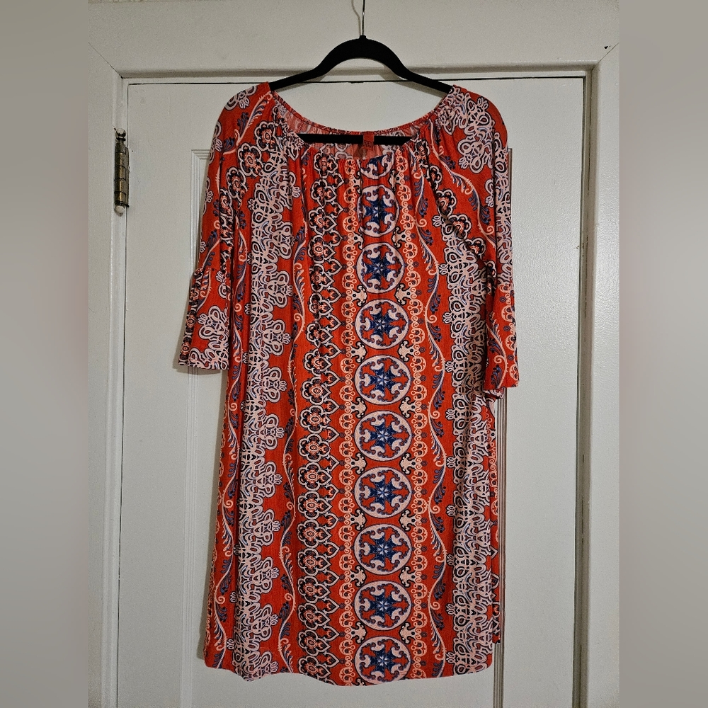 Colorful Shift Dress with Boat Neck. Size Small